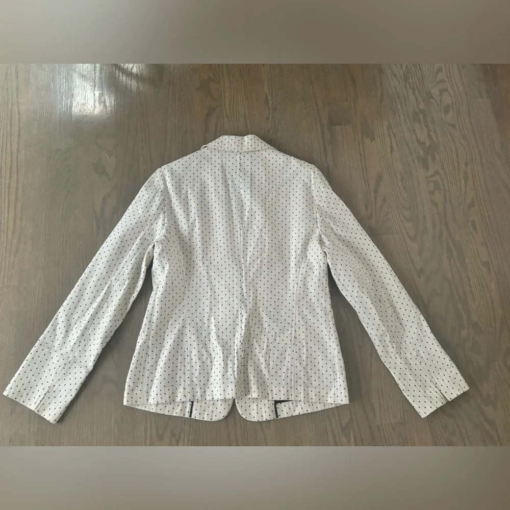 Lafayette 148 New York polkadot blazer white navy blue women’s size 10 EUC